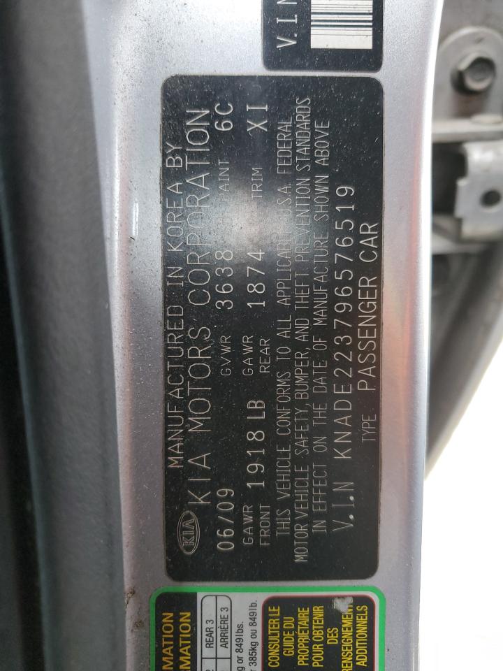 2009 Kia Rio Base VIN: KNADE223796576519 Lot: 86228044