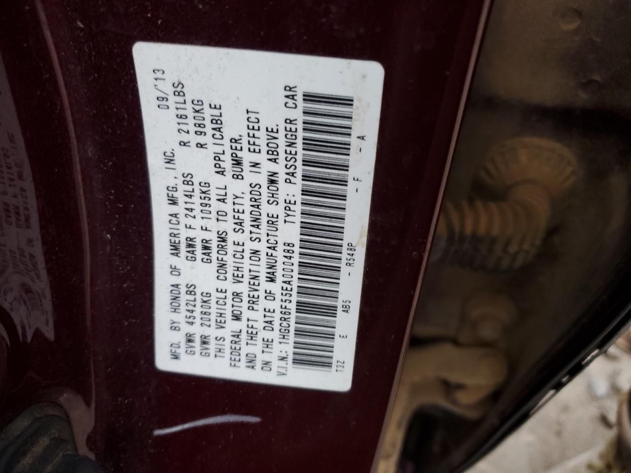 VIN 1HGCR6F55EA000488 2014 HONDA ACCORD no.12