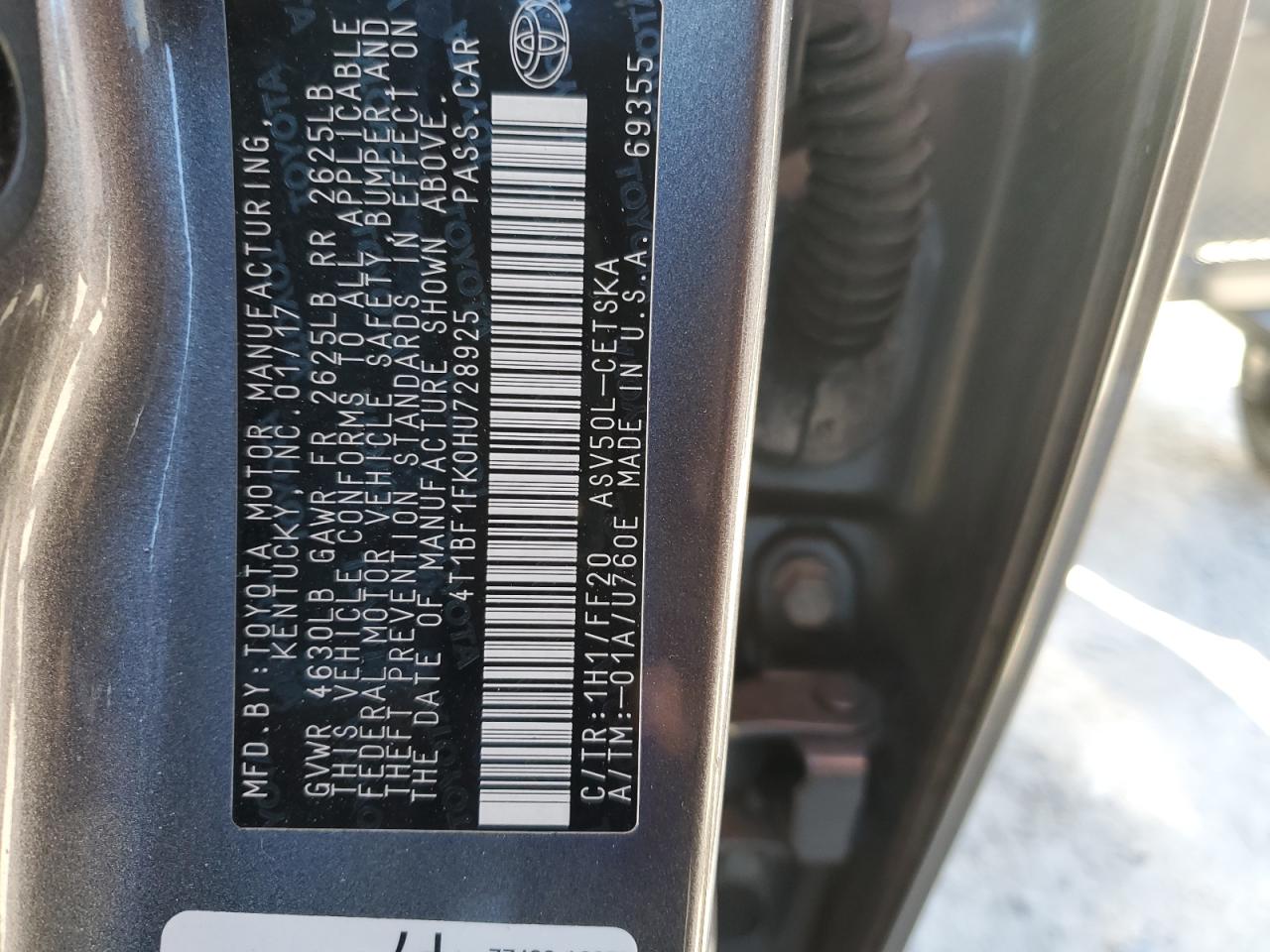 VIN 4T1BF1FK0HU728925 2017 TOYOTA CAMRY no.12