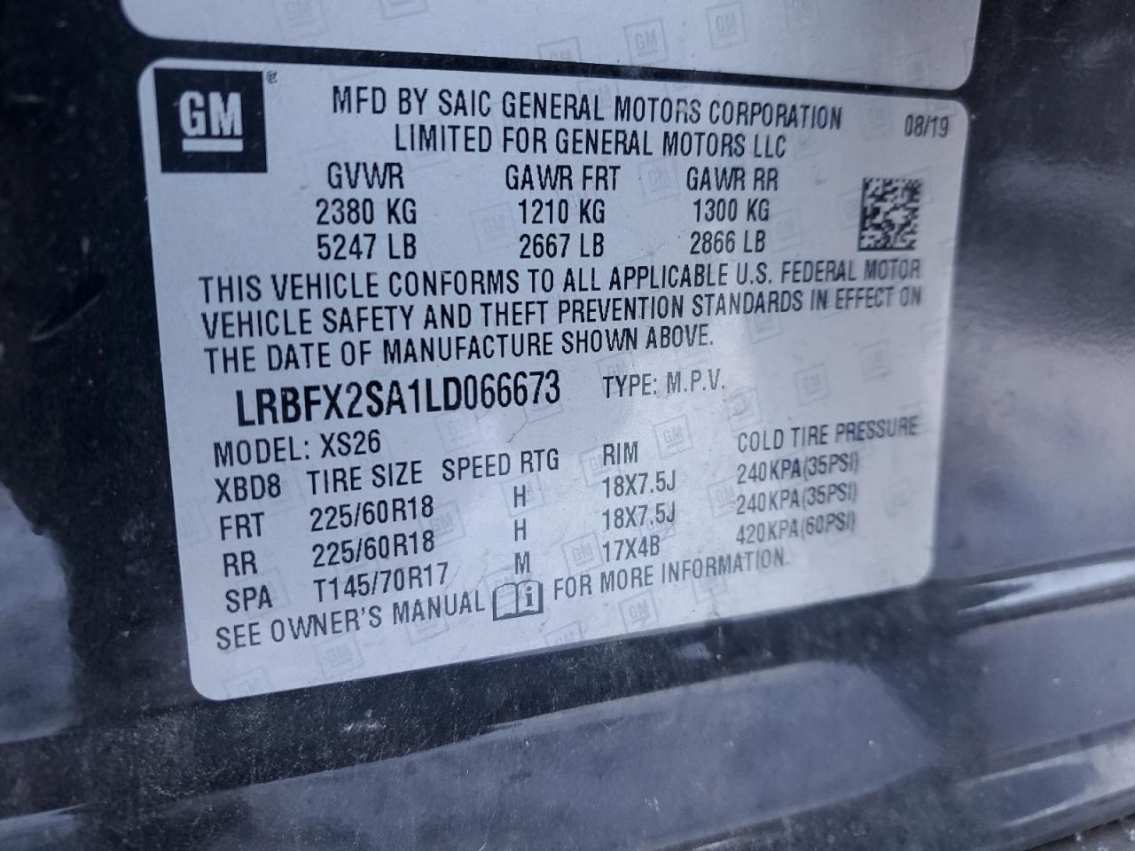 VIN LRBFX2SA1LD066673 2020 BUICK ENVISION no.13