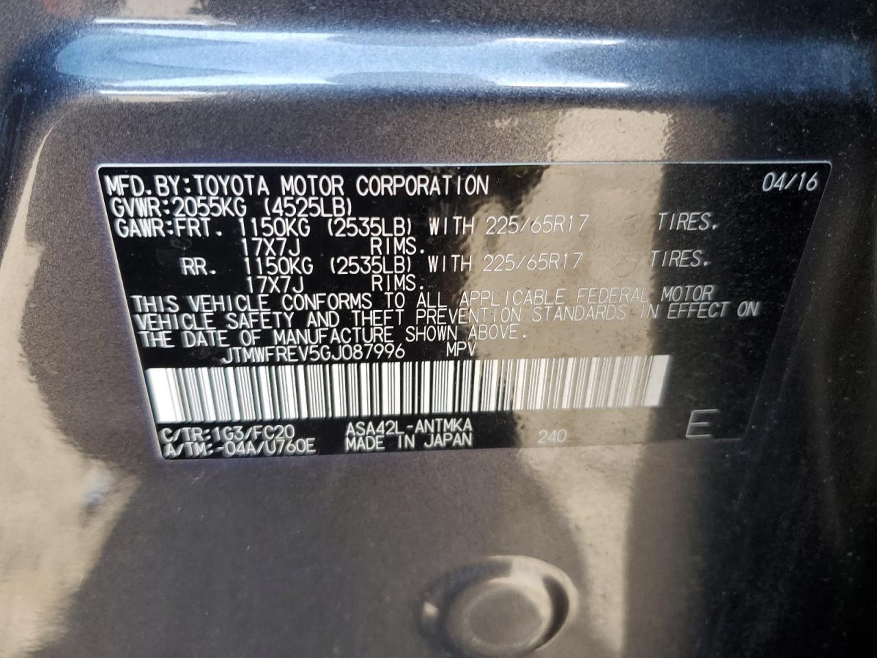 VIN JTMWFREV5GJ087996 2016 TOYOTA RAV4 no.13