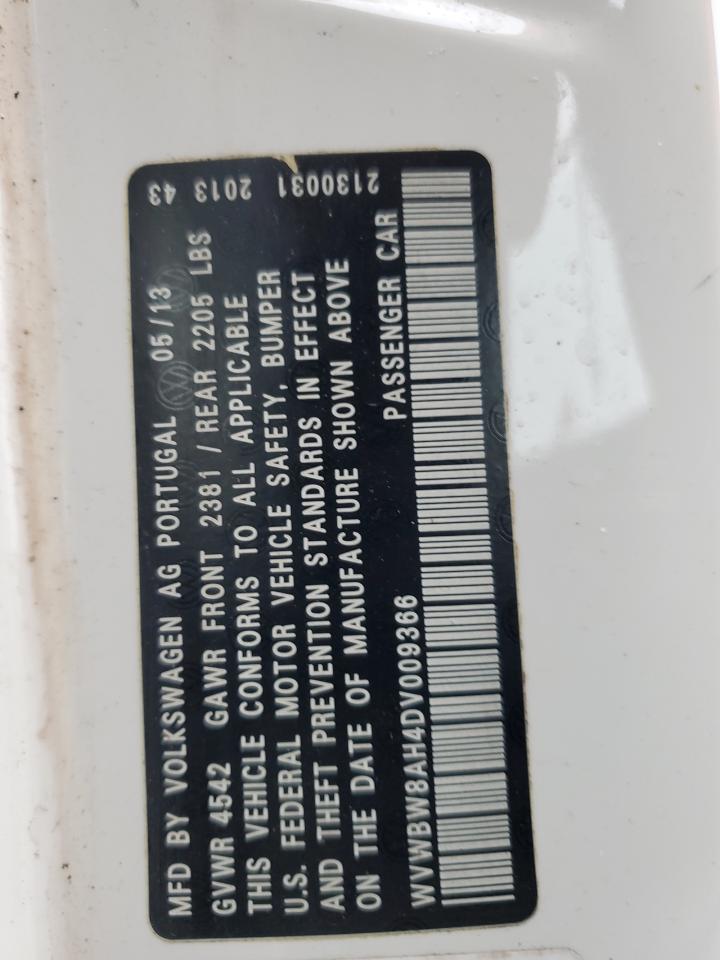 2013 Volkswagen Eos Komfort VIN: WVWBW8AH4DV009366 Lot: 85893824