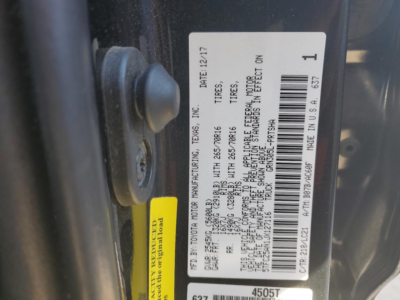 VIN 5TFCZ5AN1JX127116 2018 TOYOTA TACOMA no.12