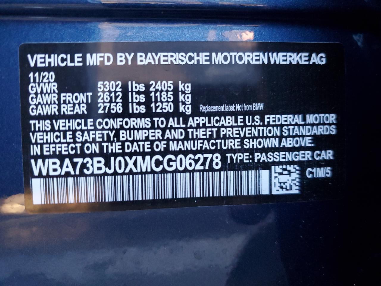 VIN WBA73BJ0XMCG06278 2021 BMW 5 SERIES no.12