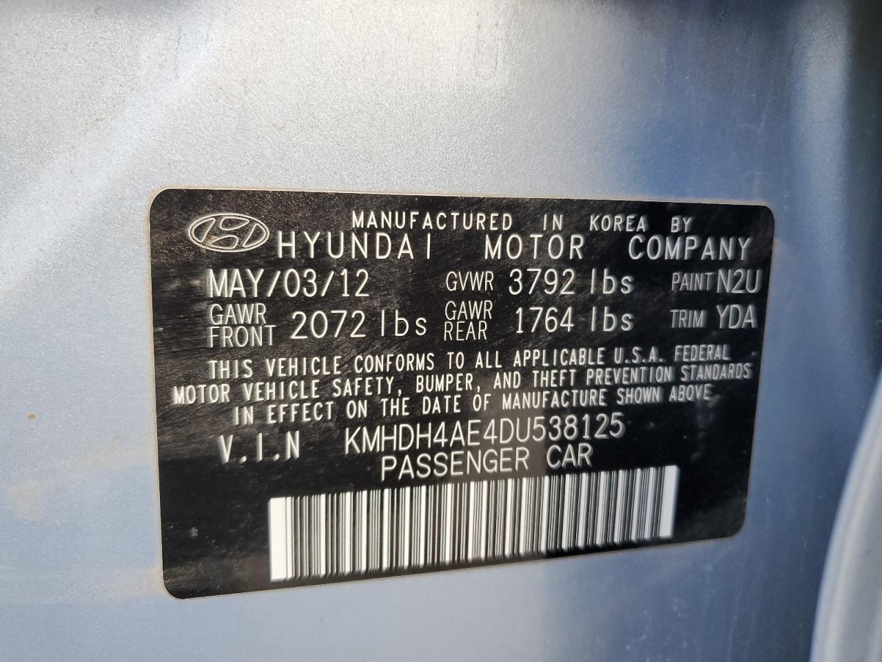 VIN KMHDH4AE4DU538125 2013 HYUNDAI ELANTRA no.12