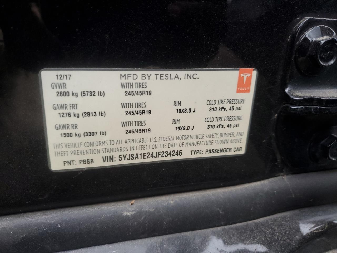 2018 Tesla Model S VIN: 5YJSA1E24JF234246 Lot: 82613454