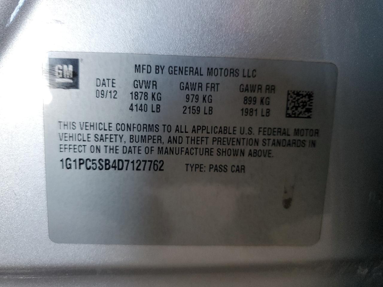 VIN 1G1PC5SB4D7127762 2013 CHEVROLET CRUZE no.12