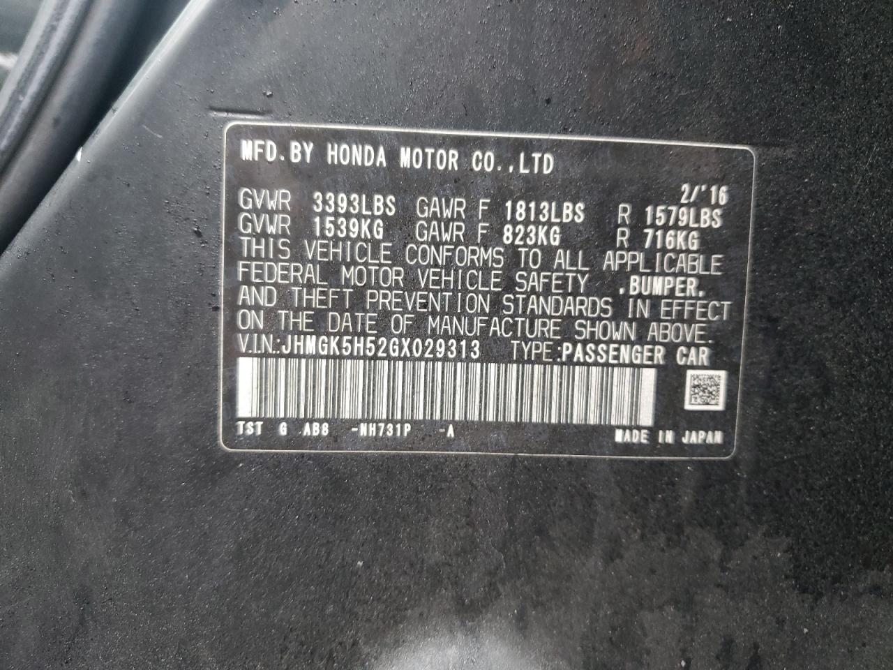 2016 Honda Fit Lx VIN: JHMGK5H52GX029313 Lot: 84714074