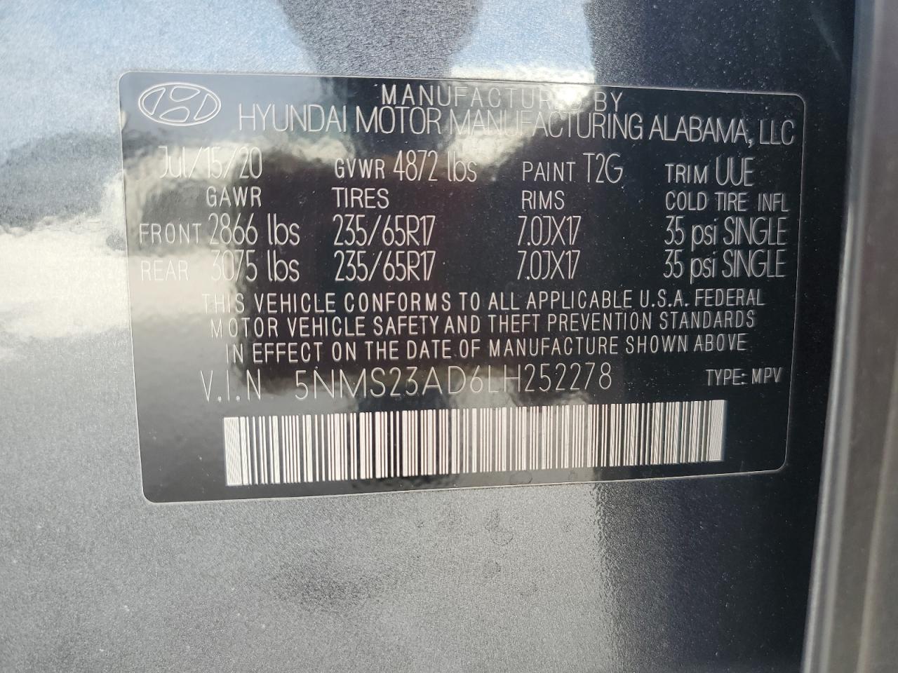 5NMS23AD6LH252278 2020 HYUNDAI SANTA FE - Image 14