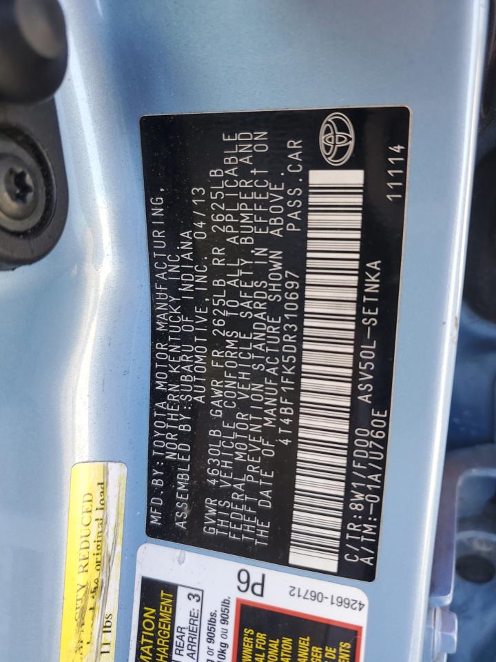 2013 Toyota Camry L VIN: 4T4BF1FK5DR310697 Lot: 86097164
