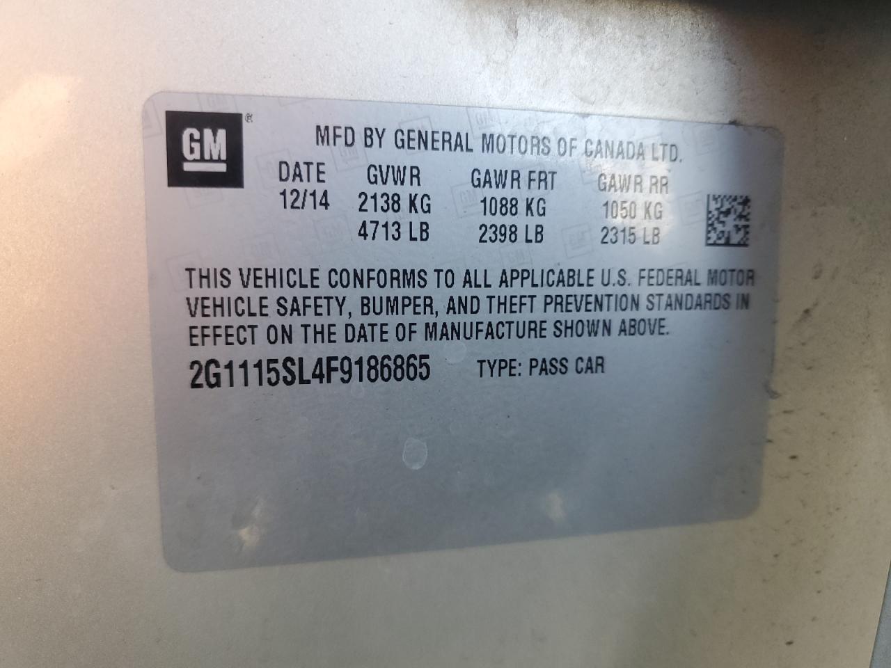 VIN 2G1115SL4F9186865 2015 CHEVROLET IMPALA no.13