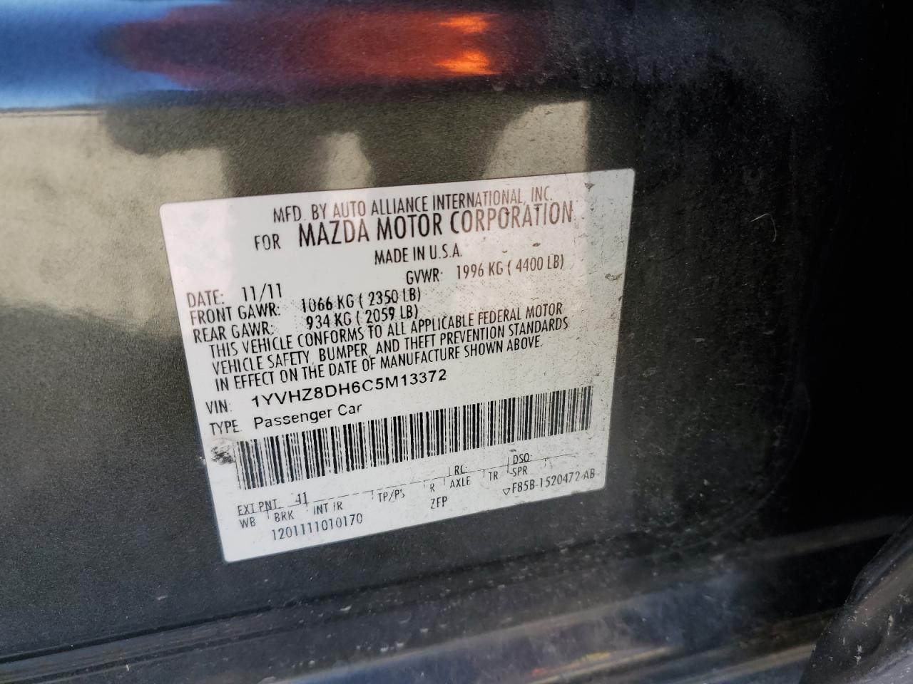 2012 Mazda 6 I VIN: 1YVHZ8DH6C5M13372 Lot: 83954384