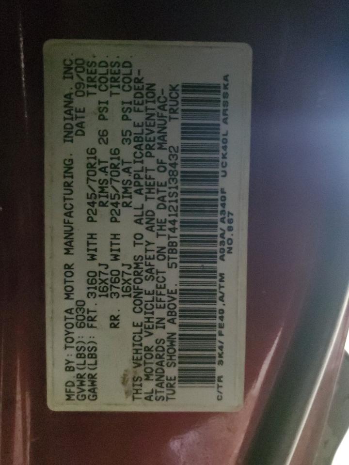 2001 Toyota Tundra Access Cab VIN: 5TBBT44121S138432 Lot: 86193044