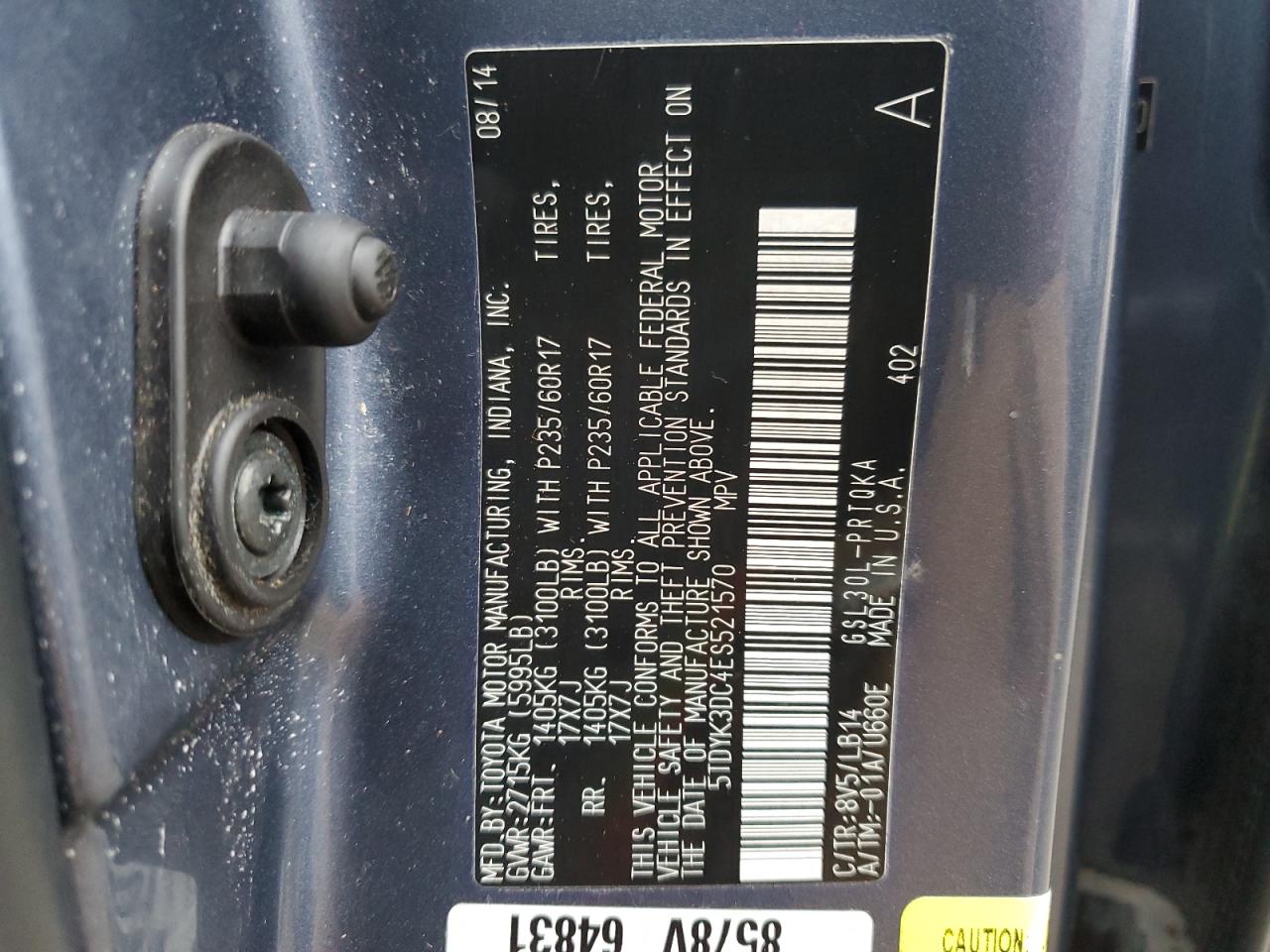 VIN 5TDYK3DC4ES521570 2014 TOYOTA All Models no.13