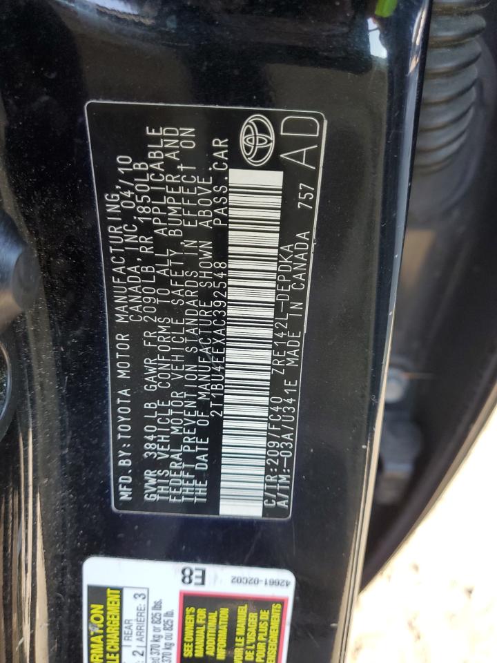 2010 Toyota Corolla Base VIN: 2T1BU4EEXAC392548 Lot: 85827804