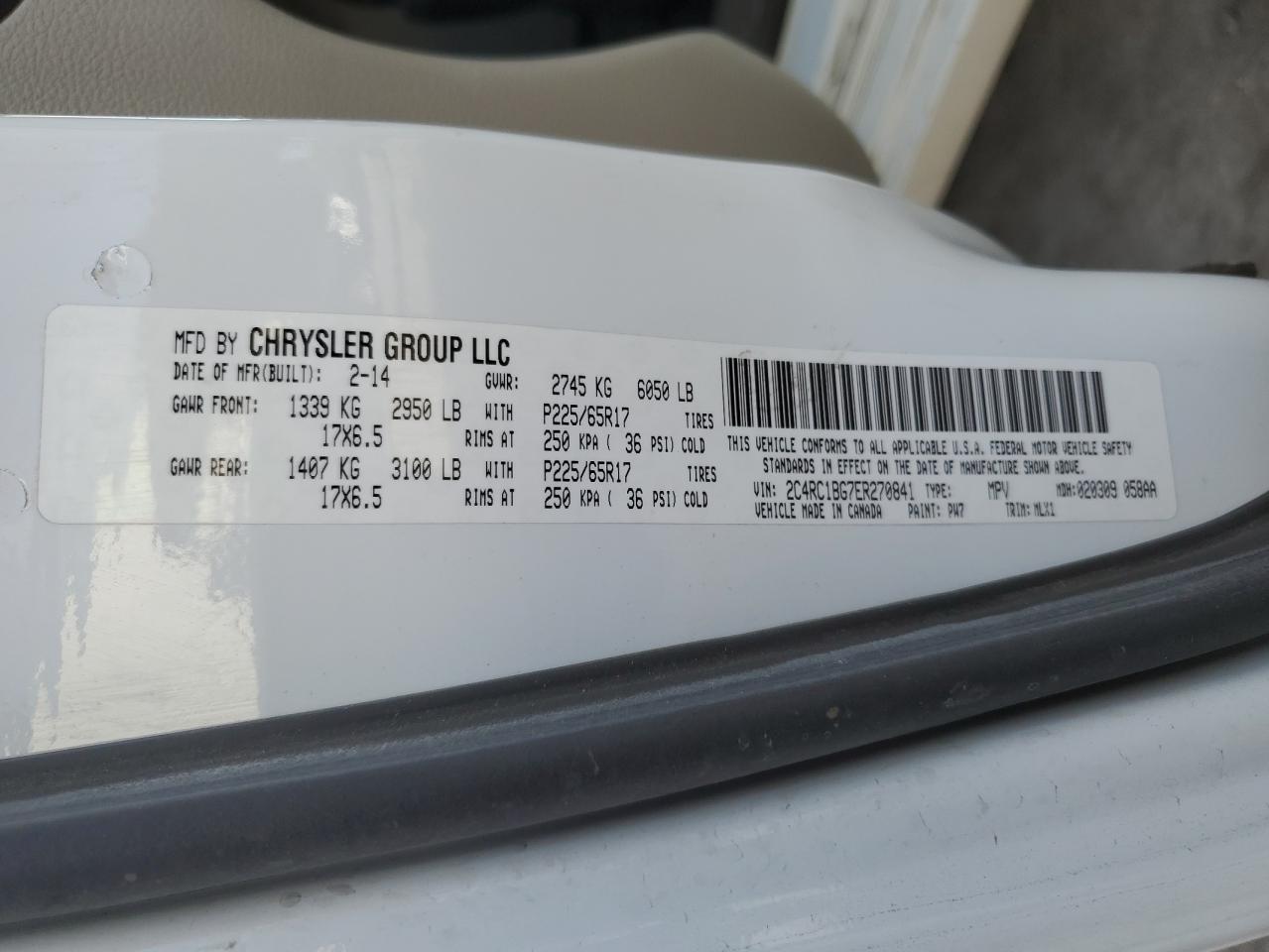 VIN 2C4RC1BG7ER270841 2014 CHRYSLER MINIVAN no.13