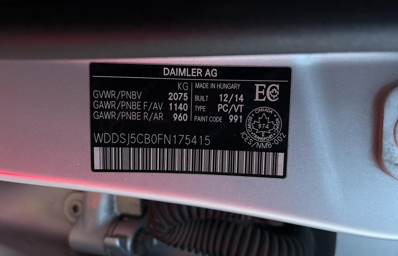 2015 Mercedes-Benz Cla 45 Amg VIN: WDDSJ5CB0FN175415 Lot: 85143354