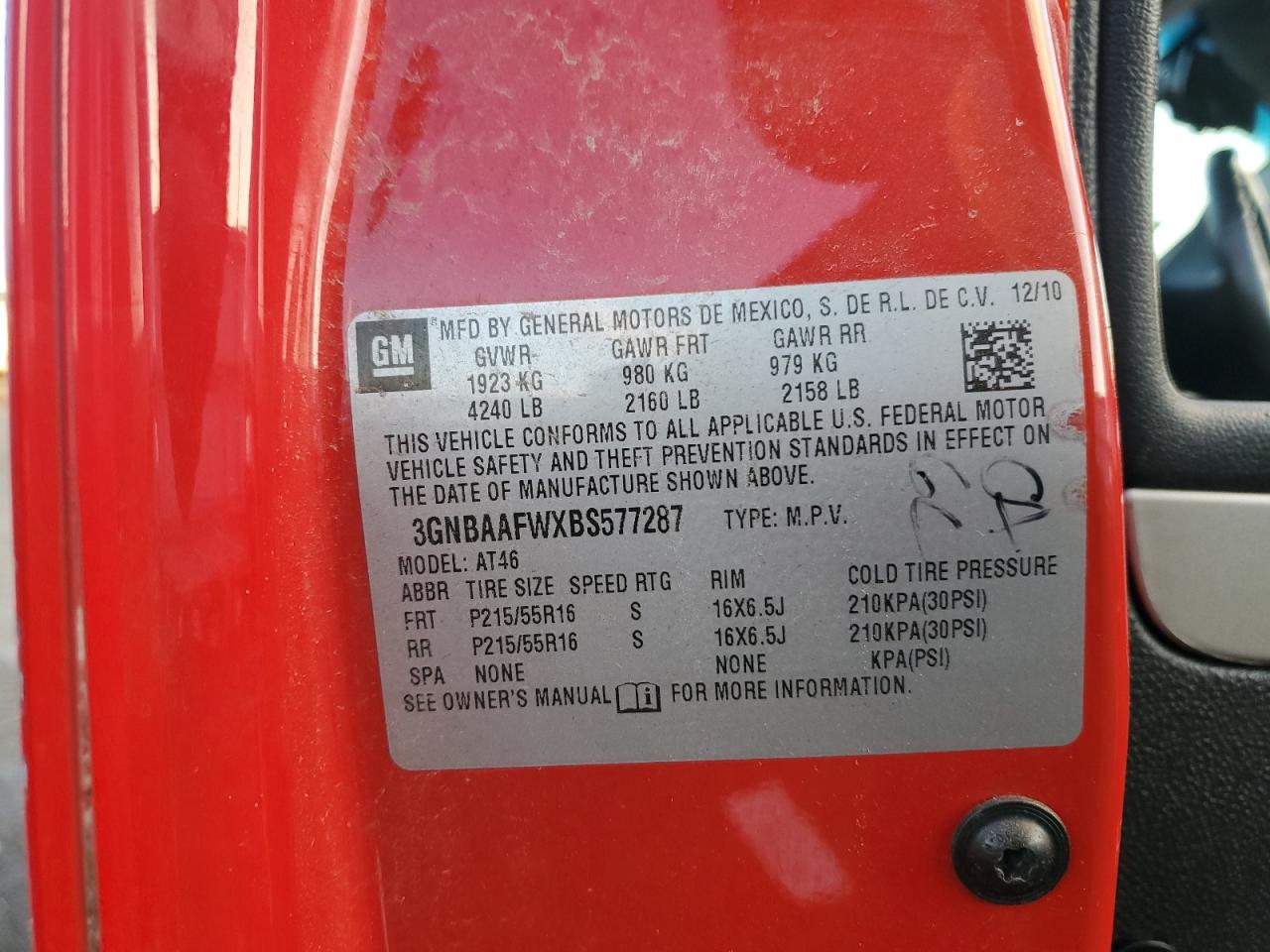 2011 Chevrolet Hhr Ls VIN: 3GNBAAFWXBS577287 Lot: 85231804