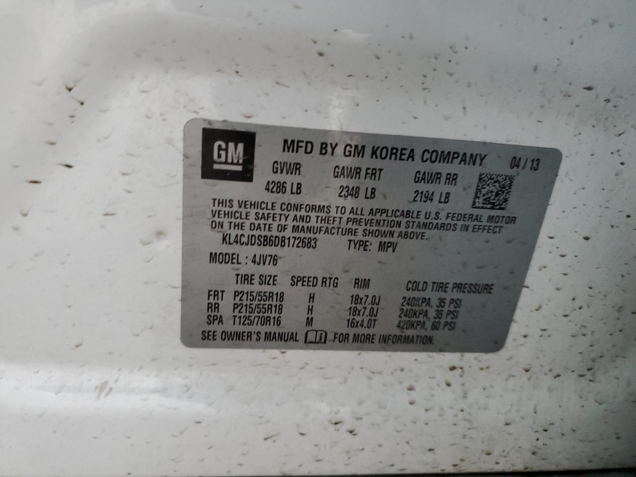 VIN KL4CJDSB6DB172683 2013 BUICK ENCORE no.13