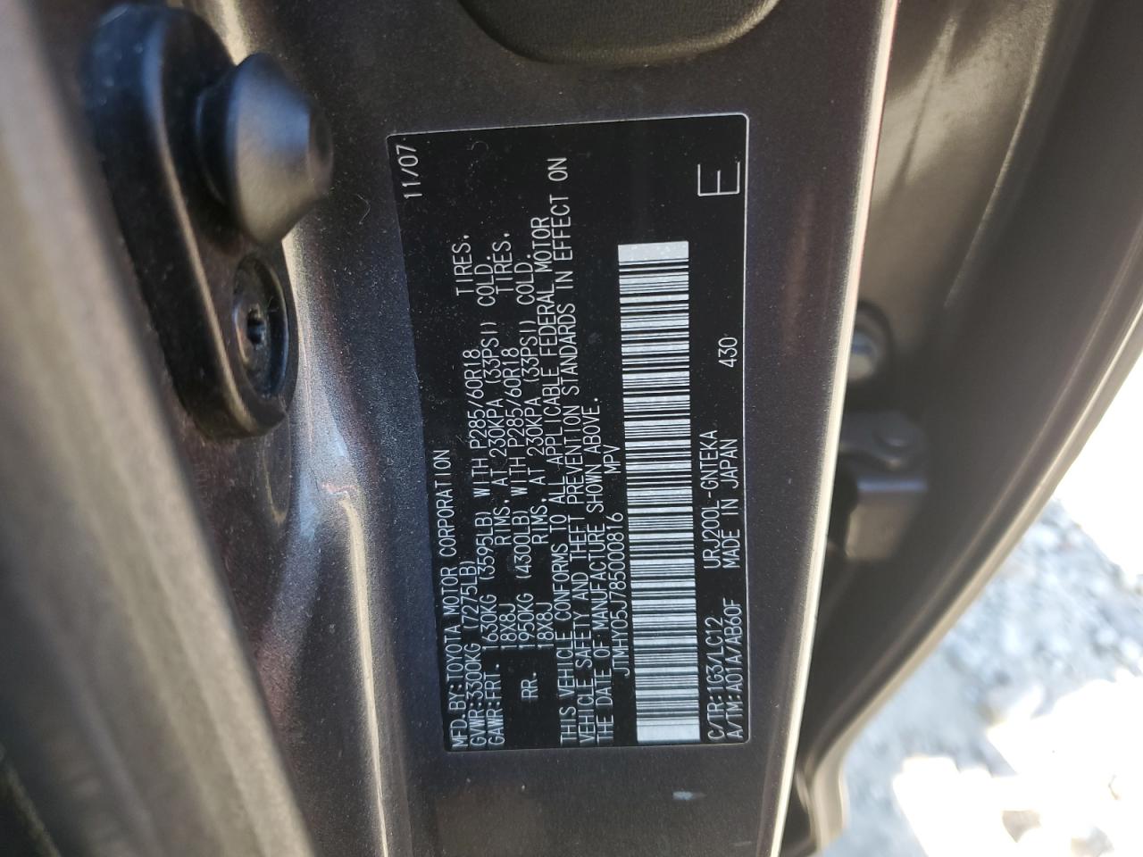 2008 Toyota Land Cruiser VIN: JTMHY05J785000816 Lot: 85476884