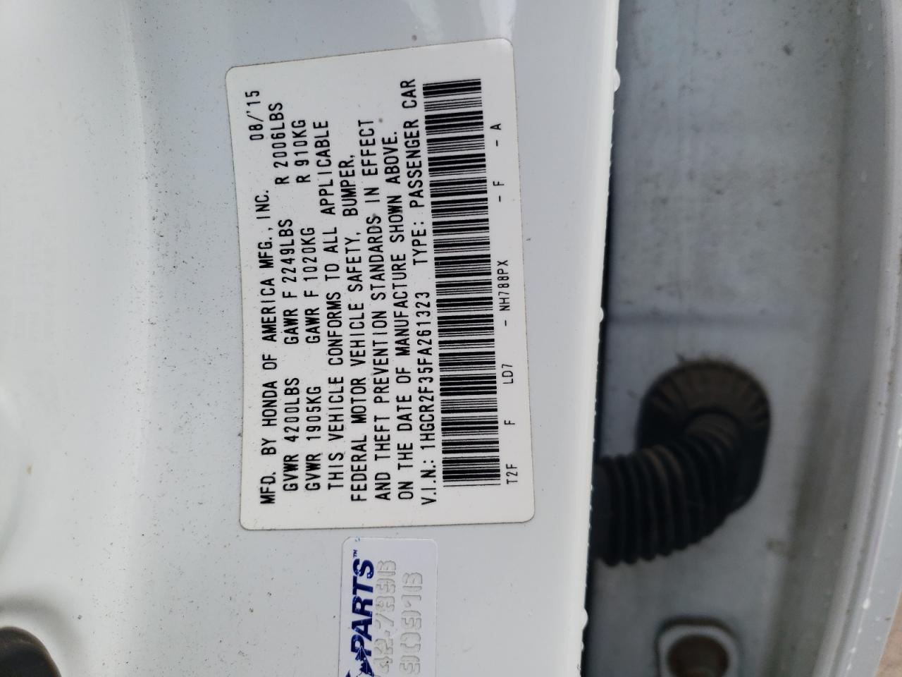 VIN 1HGCR2F35FA261323 2015 HONDA ACCORD no.12