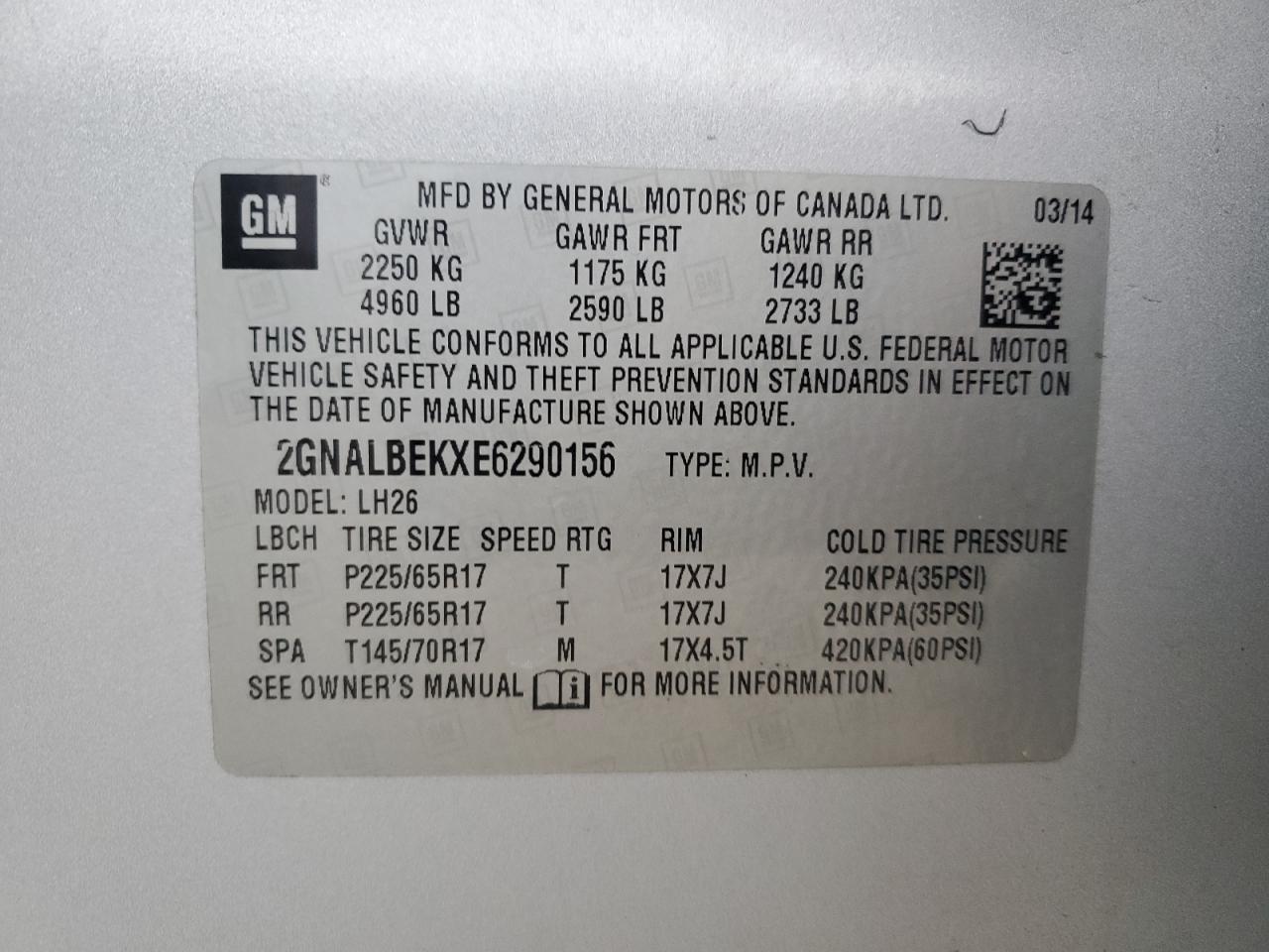 VIN 2GNALBEKXE6290156 2014 CHEVROLET EQUINOX no.13