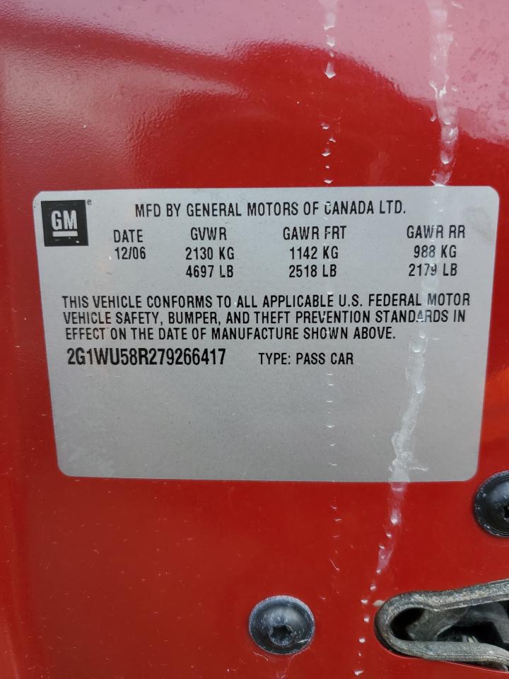 2007 Chevrolet Impala Ltz VIN: 2G1WU58R279266417 Lot: 57950805