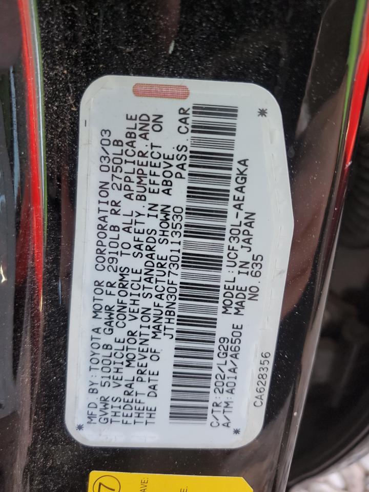 2003 Lexus Ls 430 VIN: JTHBN30F730113530 Lot: 86442244