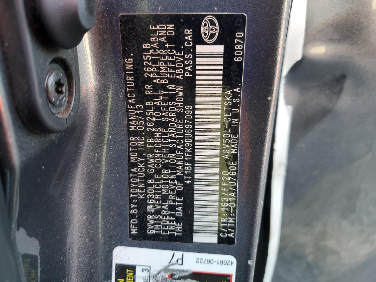 VIN 4T1BF1FK9DU697099 2013 TOYOTA CAMRY no.12