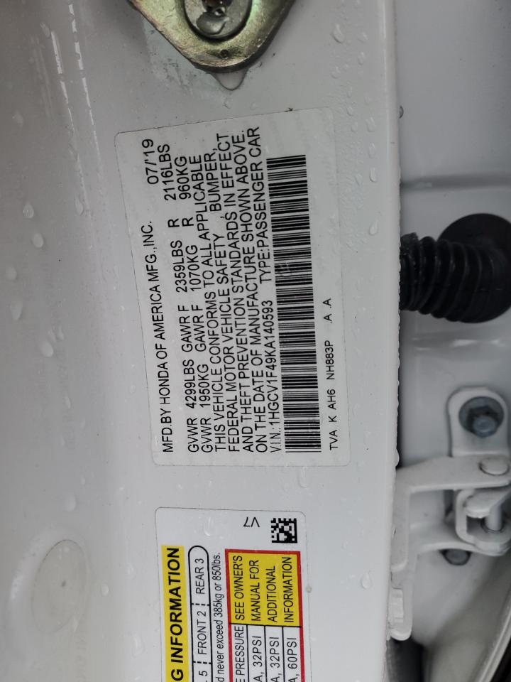 VIN 1HGCV1F49KA140593 2019 HONDA ACCORD no.12