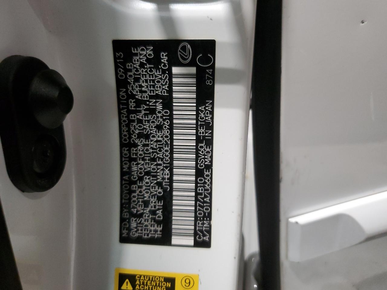 2014 Lexus Es 350 VIN: JTHBK1GG0E2089610 Lot: 87344584