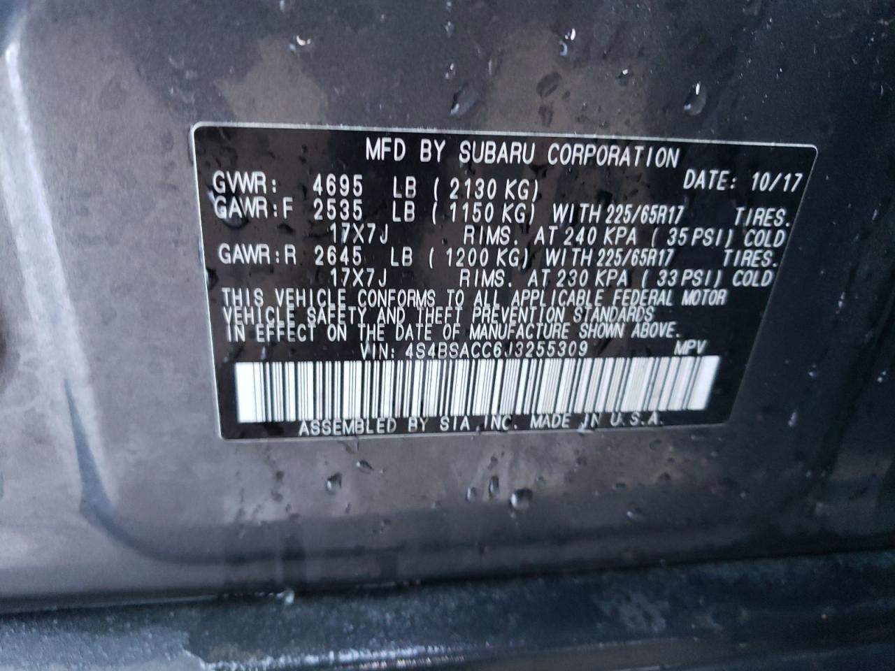 2018 Subaru Outback 2.5I Premium VIN: 4S4BSACC6J3255309 Lot: 83699094