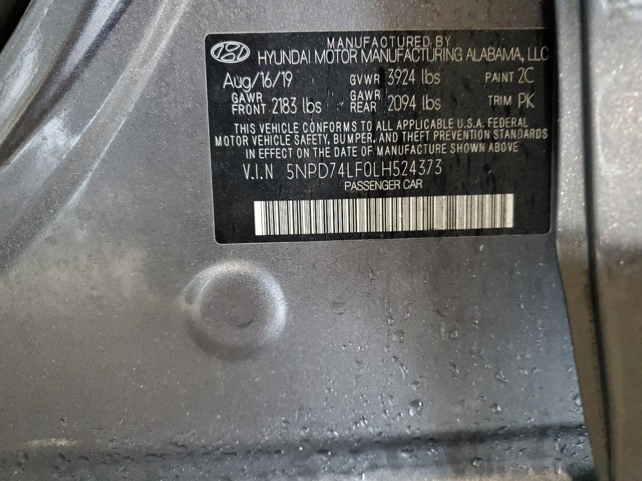 VIN 5NPD74LF0LH524373 2020 HYUNDAI ELANTRA no.12