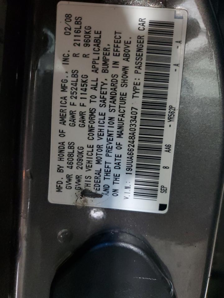 2008 Acura Tl VIN: 19UUA66248A033407 Lot: 83355164