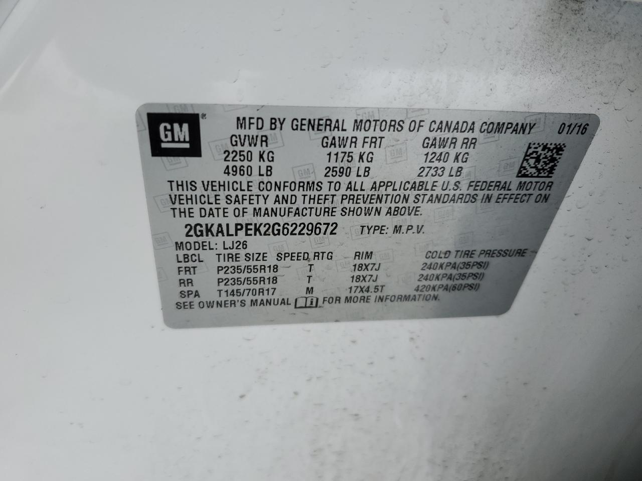 2016 GMC Terrain Slt VIN: 2GKALPEK2G6229672 Lot: 86167884