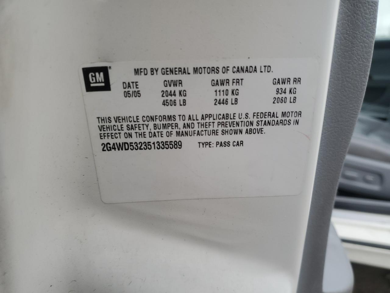 2005 Buick Lacrosse Cxl VIN: 2G4WD532351335589 Lot: 86339624