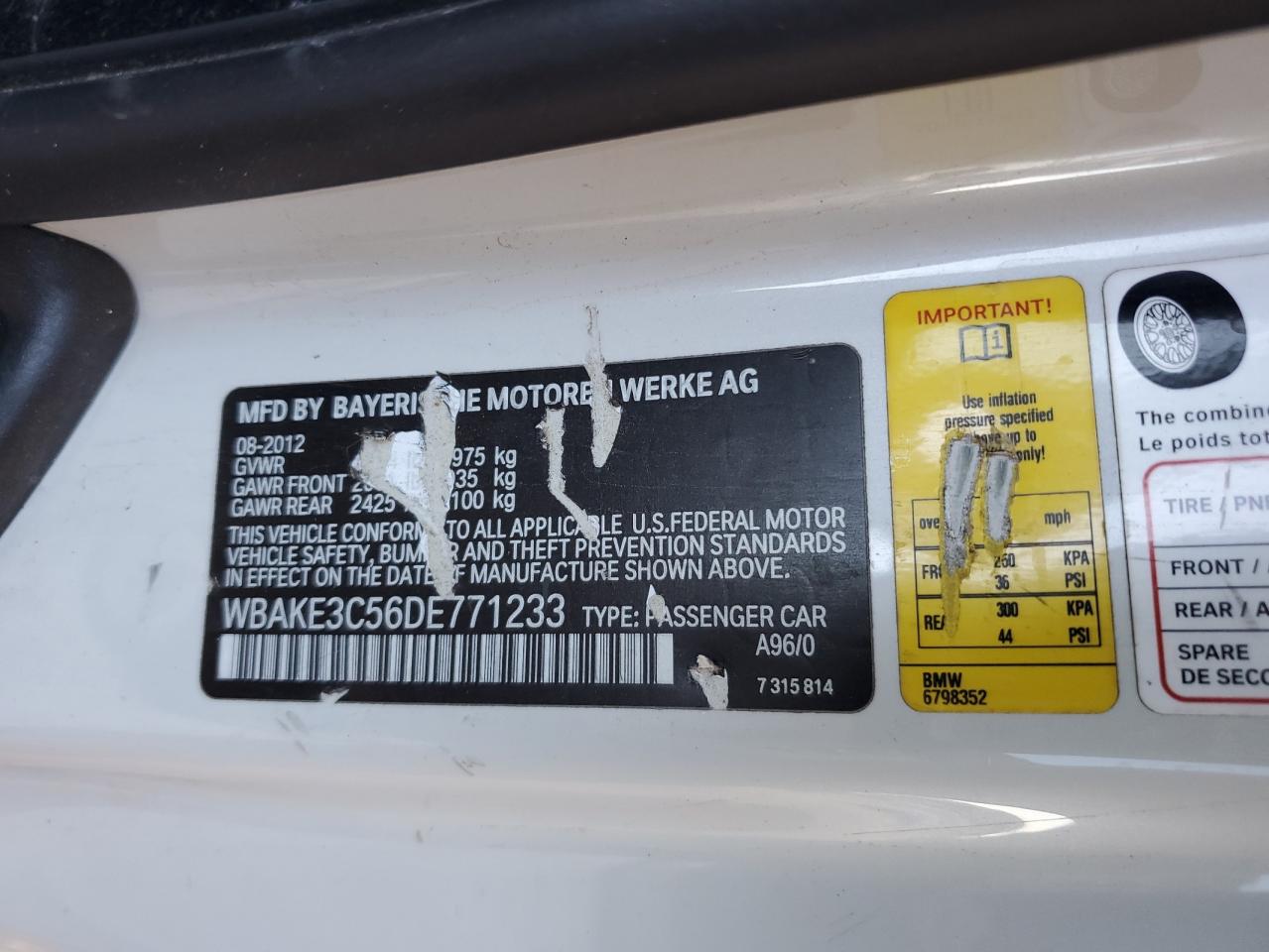 2013 BMW 328 I VIN: WBAKE3C56DE771233 Lot: 83909034