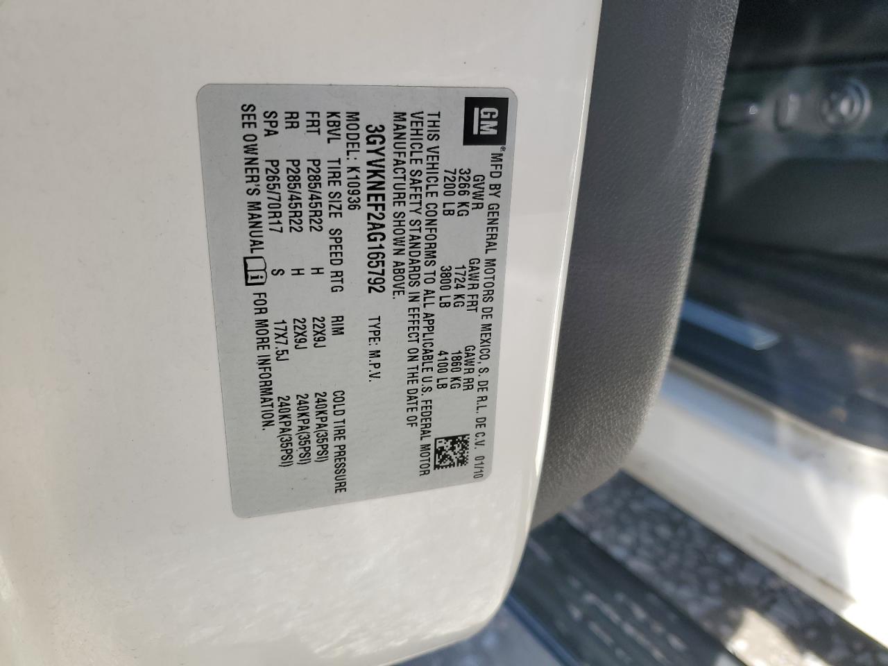 2010 Cadillac Escalade Ext Premium VIN: 3GYVKNEF2AG165792 Lot: 84022714