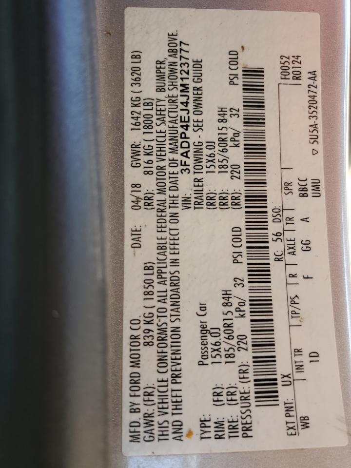 2018 Ford Fiesta Se VIN: 3FADP4EJ4JM123777 Lot: 51014595