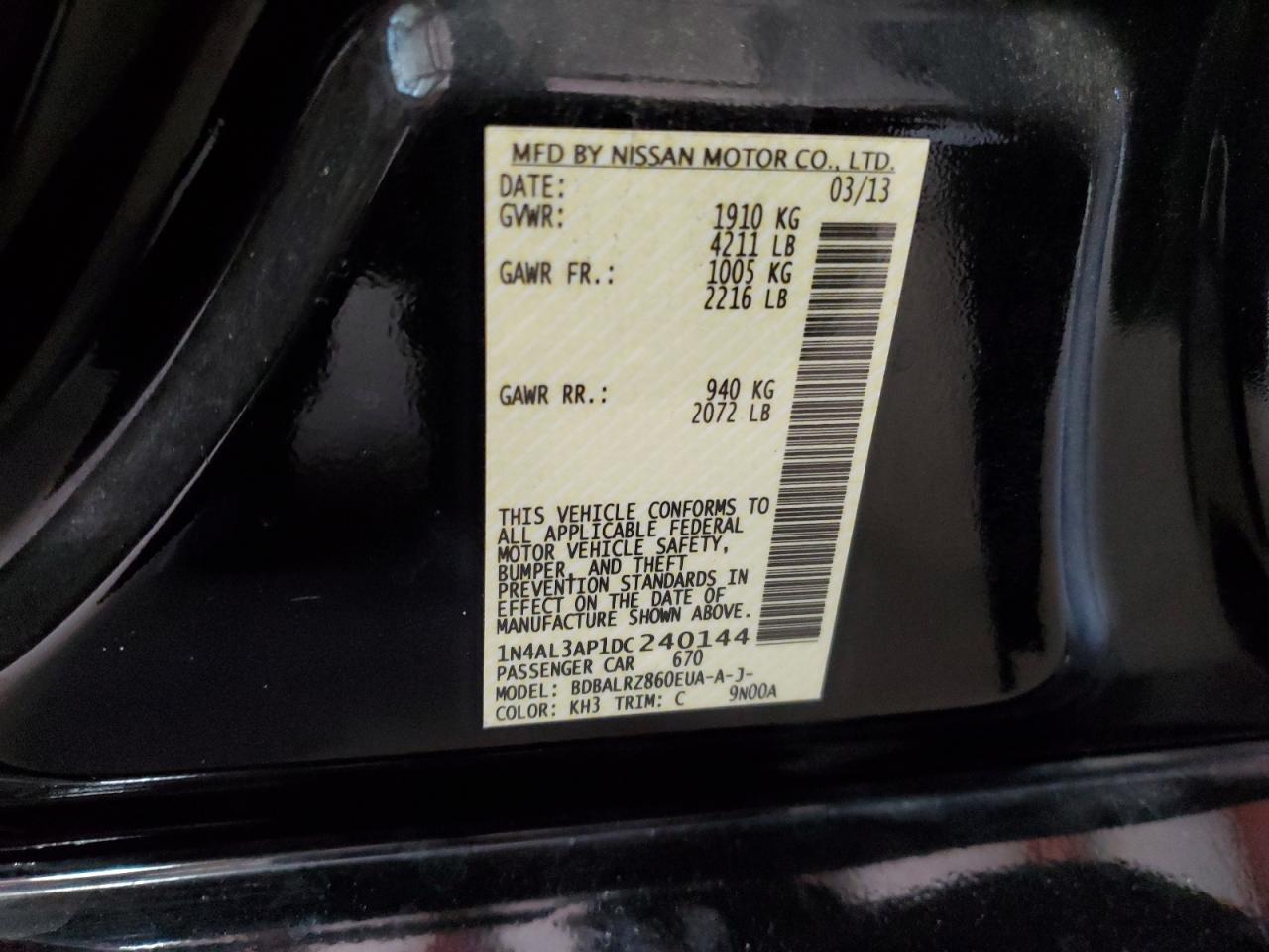 VIN 1N4AL3AP1DC240144 2013 NISSAN ALTIMA no.12