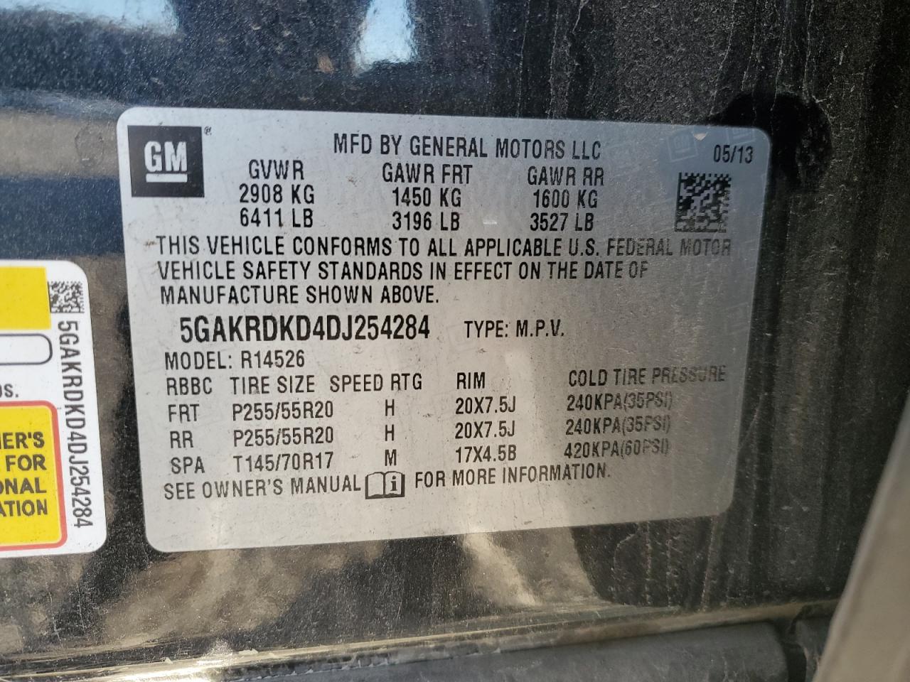 2013 Buick Enclave VIN: 5GAKRDKD4DJ254284 Lot: 84800764