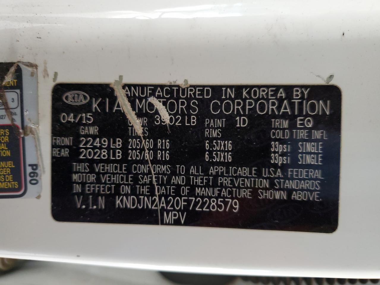 VIN KNDJN2A20F7228579 2015 KIA SOUL no.12