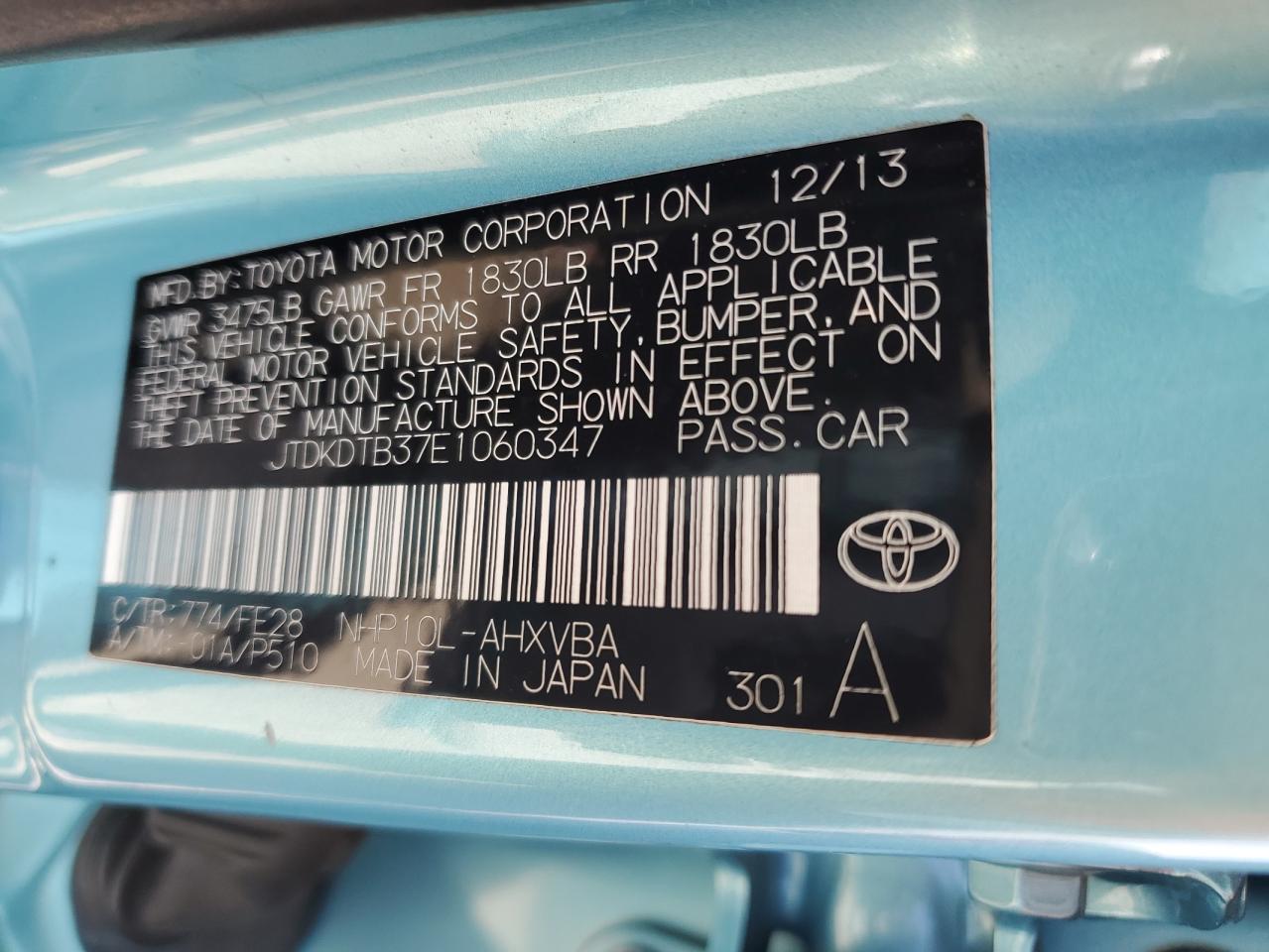 VIN JTDKDTB37E1060347 2014 TOYOTA PRIUS no.13