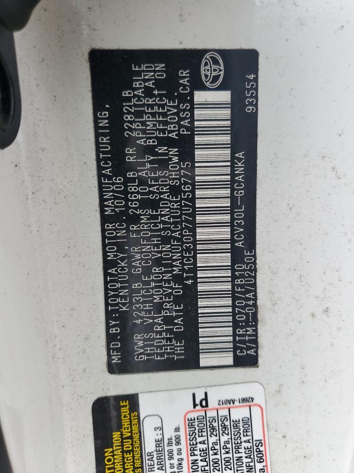 2007 Toyota Camry Solara Se VIN: 4T1CE30P77U756775 Lot: 69997664