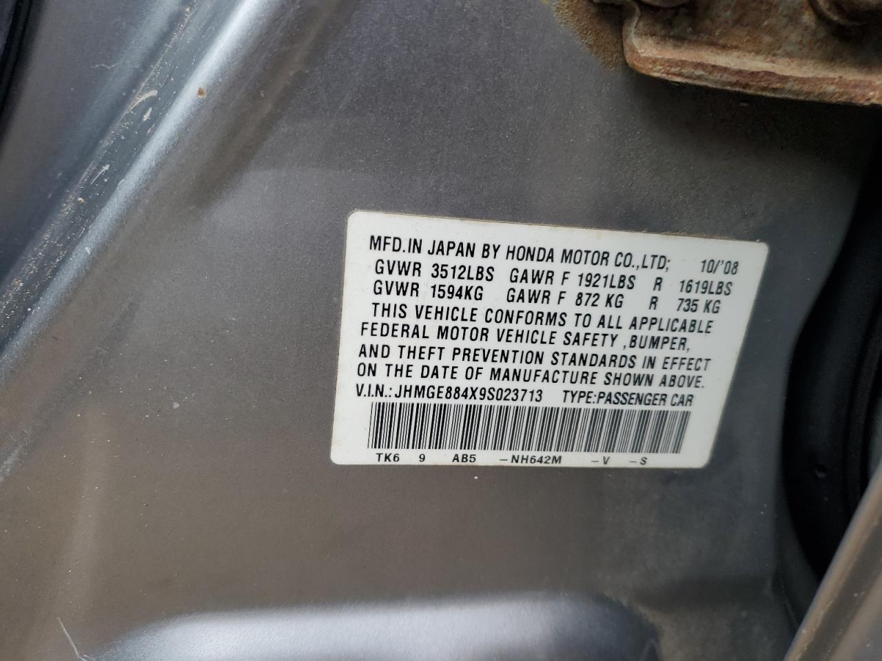 2009 Honda Fit Sport VIN: JHMGE884X9S023713 Lot: 86696534