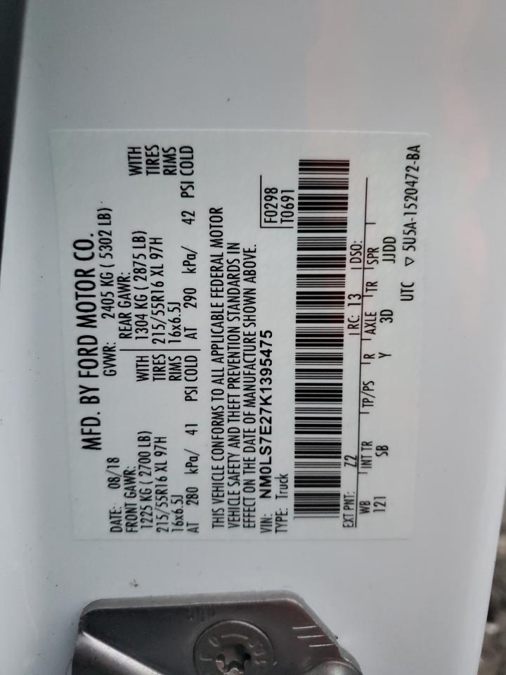 2019 Ford Transit Connect Xl VIN: NM0LS7E27K1395475 Lot: 84623474