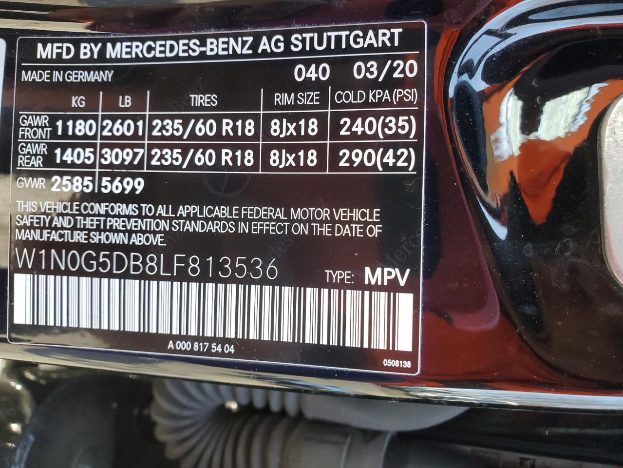 2020 Mercedes-Benz Glc 350E VIN: W1N0G5DB8LF813536 Lot: 84319364