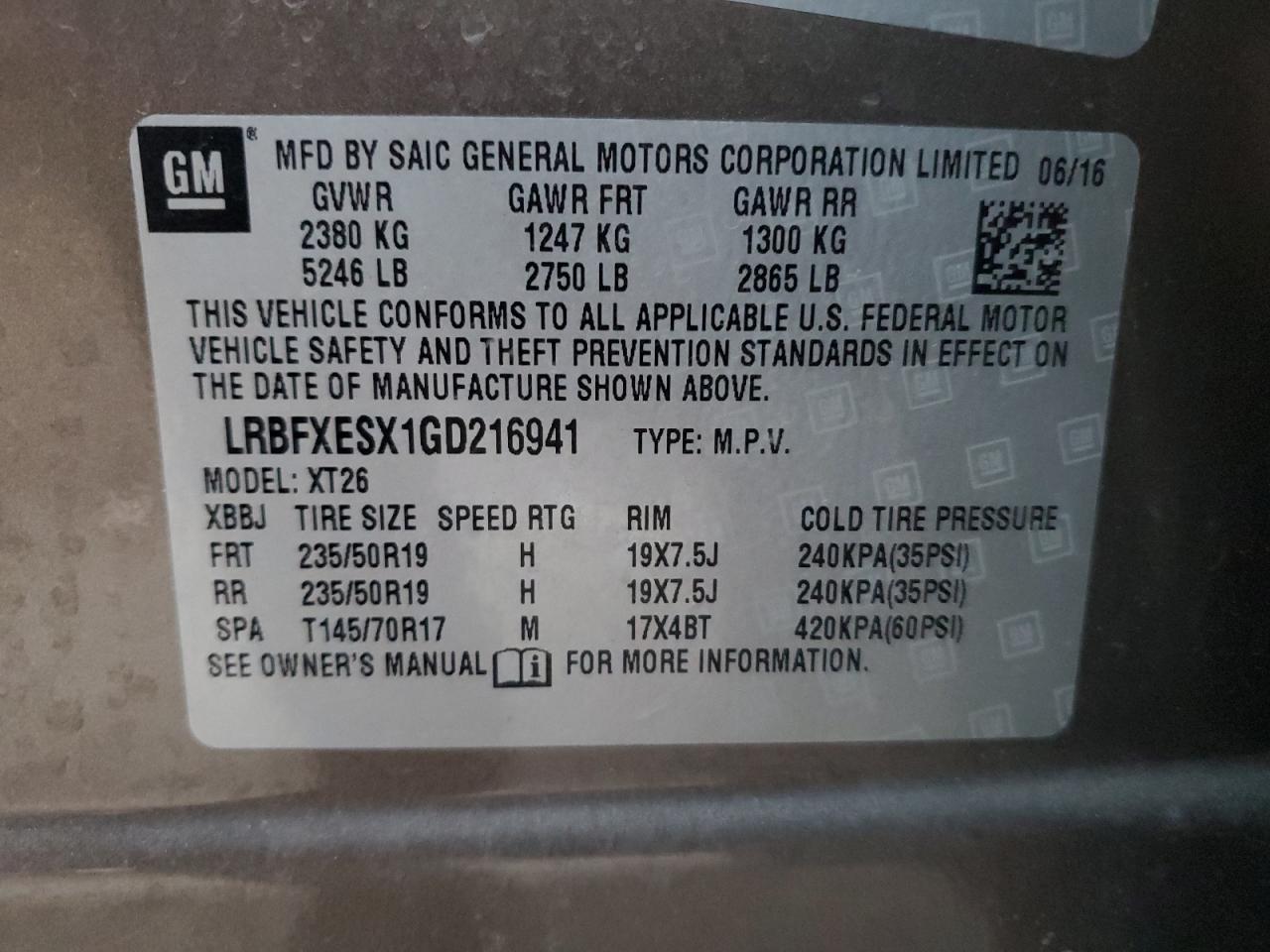 2016 Buick Envision Premium VIN: LRBFXESX1GD216941 Lot: 83329584