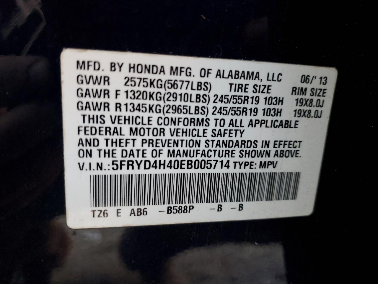 VIN 5FRYD4H40EB005714 2014 ACURA MDX no.13