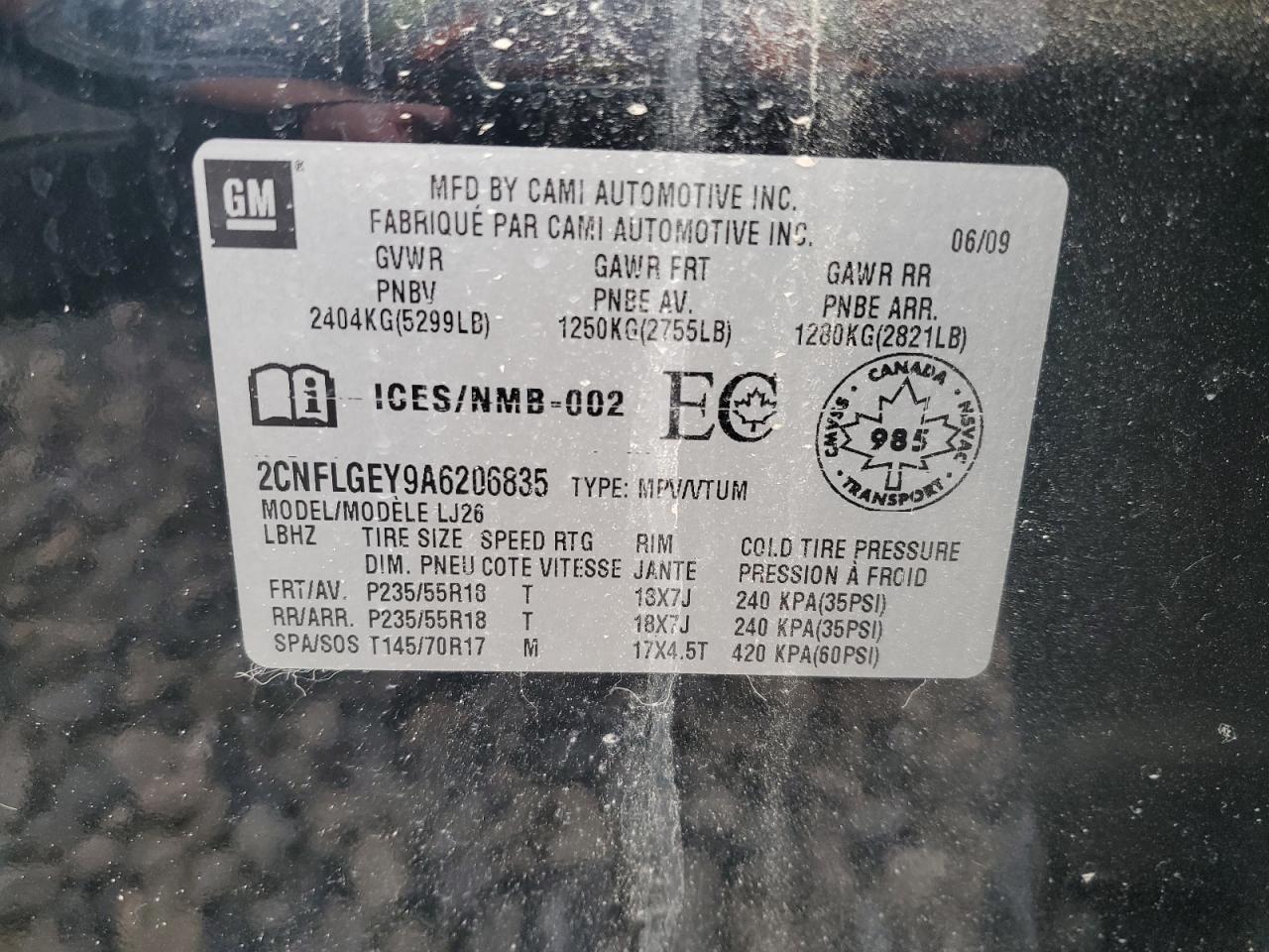 2010 Chevrolet Equinox Ltz VIN: 2CNFLGEY9A6206835 Lot: 84768484